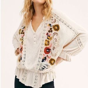 Free People Serafina Floral Embroidered Top Size S